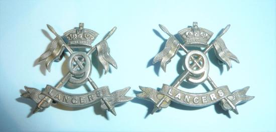 9th Lancers Victorian (QVC) Other Ranks Pair of White Metal Collar Badges