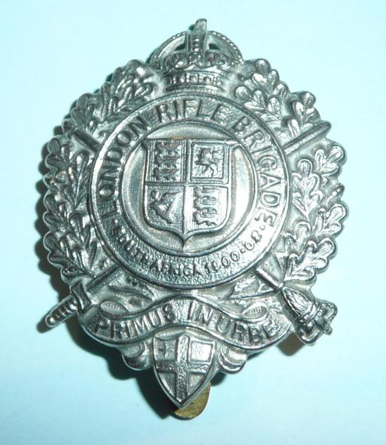 WW1 5th City of London Battalion ( The London Rifle Brigade ) White Metal Cap Badge - non voided centre