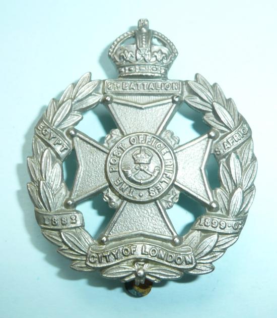 8th (City of London) Battalion London Regiment (Post Office Rifles) White Metal Cap Badge