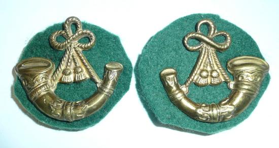 A Matched Facing Pair of Generic Light Infantry Brass / Gilding Metal Bugles on Backing Cloths