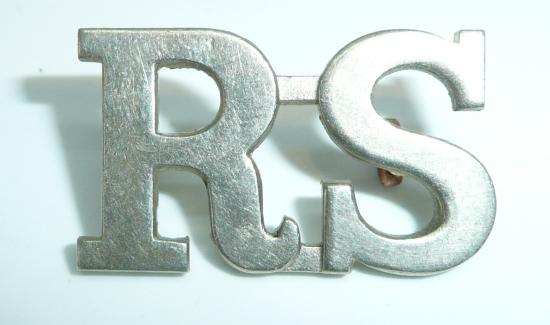 The Royal Scots Large White Metal RS Shoulder Title