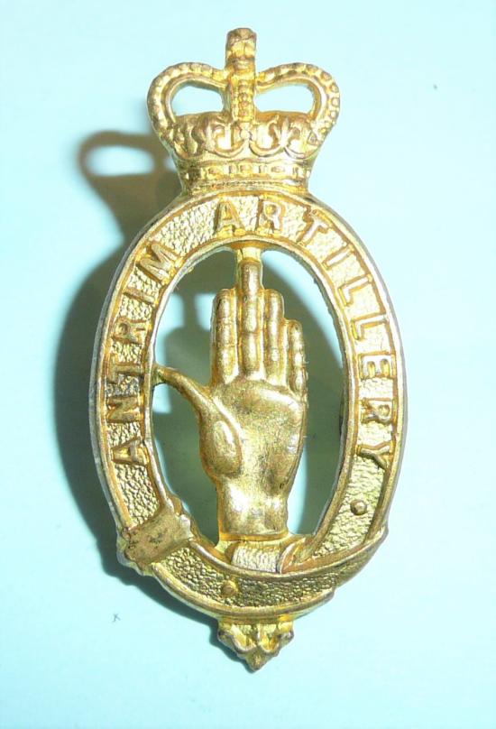 Rare Officers Gilt Collar Badge - Antrim Artillery (Territorial Army)