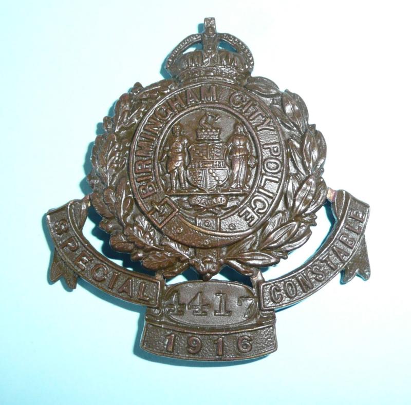 WW1 Home Front Birmingham Special Constabulary 1916 Bronze Cap Badge