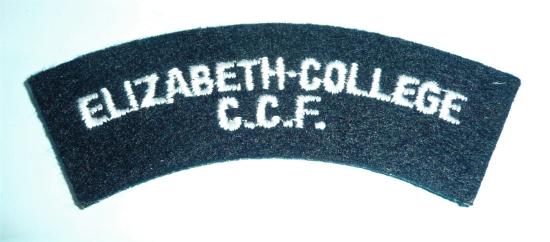 Elizabeth College (Guernsey, Channel Islands) Combined Cadet Force (CCF) Embroidered White on Black Felt Cloth Shoulder Title