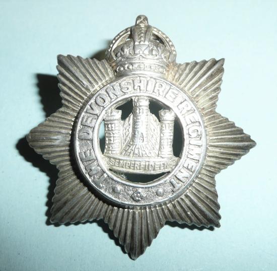 Devonshire Regiment Officers White Metal Pouch Badge