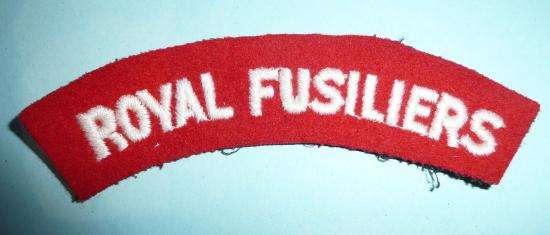 Royal Fusiliers Embroidered White on Red Felt Cloth Shoulder Title