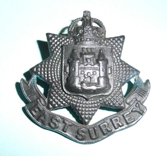 WW1 / WW2 East Surrey Regiment Officers Bronze OSD Cap Badge - Blades, King's Crown