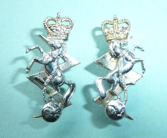 Royal Electrical Mechanical Engineers REME AA Anodised Staybrite Facing Pair Collar Badges, QEII issue