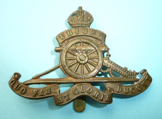 WW1 Royal Artillery (RA) Economy Issue Unvoided Brass Cap Badge