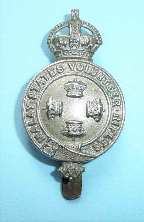 WW1 Era Malay States Volunteer Rifles ( MSVR ) White Metal Glengarry / Cap Badge
