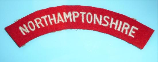 Northamptonshire Regiment Embroidered White on Red Cloth Felt Shoulder Title