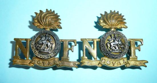 Royal Northumberland Fusiliers ( RNF ) Officers Silver Plated and Gilt Shoulder Title Badges