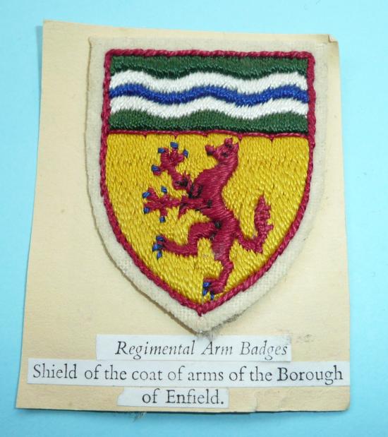 B Company, 7th Battalion (TA) Middlesex Regiment Borough of Enfield Cloth Embroidered Regimental Flash Designation Formation Sign Arm Badge