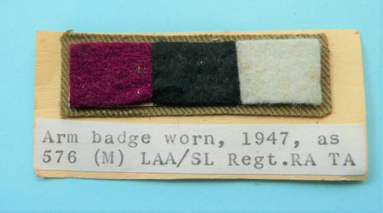 576th (M) LAA/SL Regiment RA (TA) (5th Battalion North Staffordshire Regiment)  Cloth Arm Formation Designation Flash Badge
