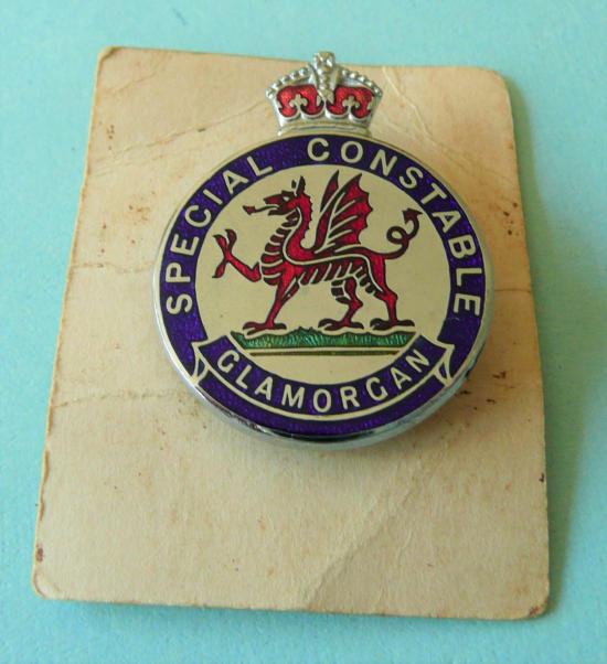 WW2 Glamorgan Wales Welsh Police Special Constabulary Constable Chrome & Enamel Lapel Badge