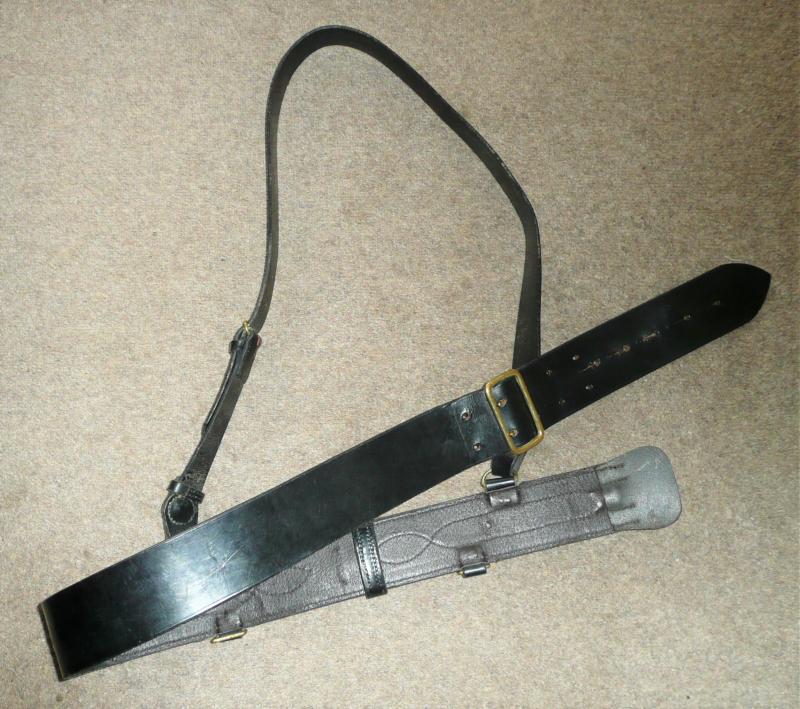 British Army Military RTR Officers Black Leather Sam Browne Belt with shoulder strap