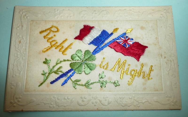 WW1 Patriotic Silk Postcard - Right is Might