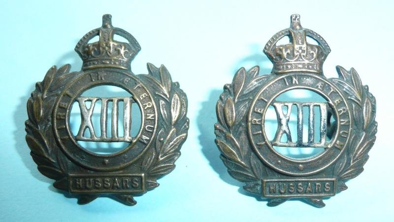 WW1 13th Hussars Pair of Bi-Metal Collar Badges