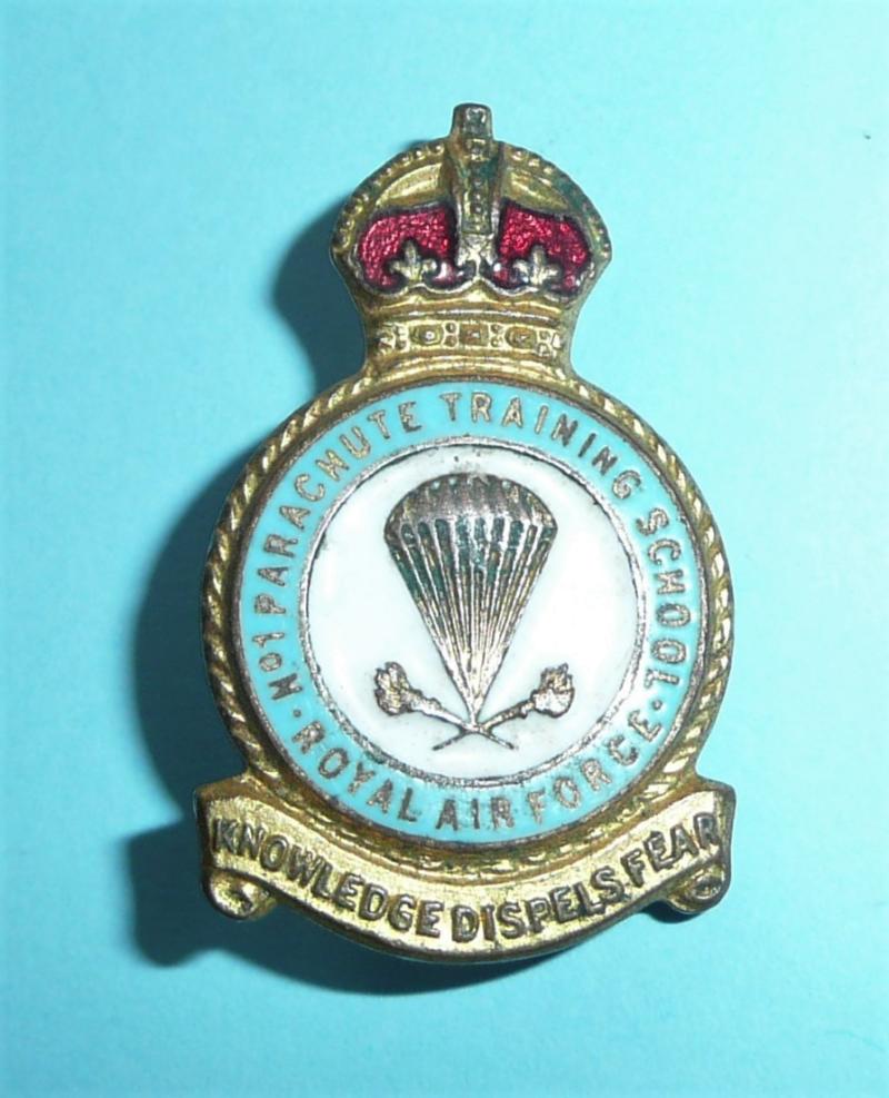 WW2 Royal Air Force (RAF) No 1 Parachute Training School Gilt and Enamel Lapel Pin Badge Brooch, Kings Crown - Miller