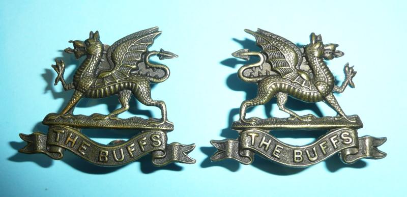 Buffs (East Kent Regiment) Matched and Facing Pair of Officers OSD Collar Badges