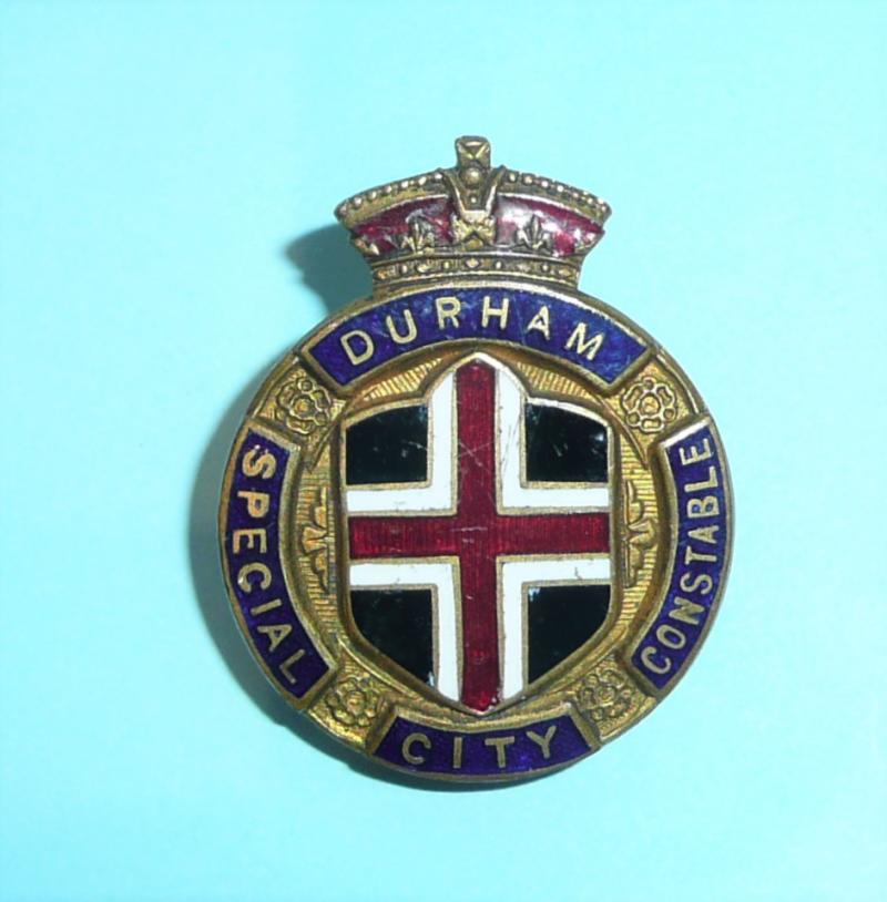 WW1 Durham City Special Constable Constabulary Police Enamel Gilt Mufti Lapel Buttonhole Badge