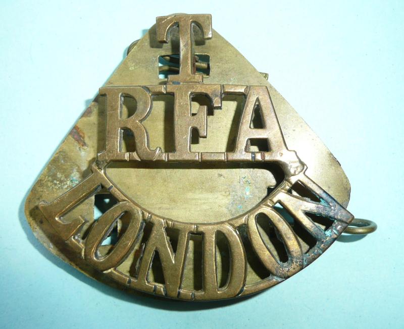 T/ RFA / London One Piece Brass Shoulder Title on Brass Backing Plate