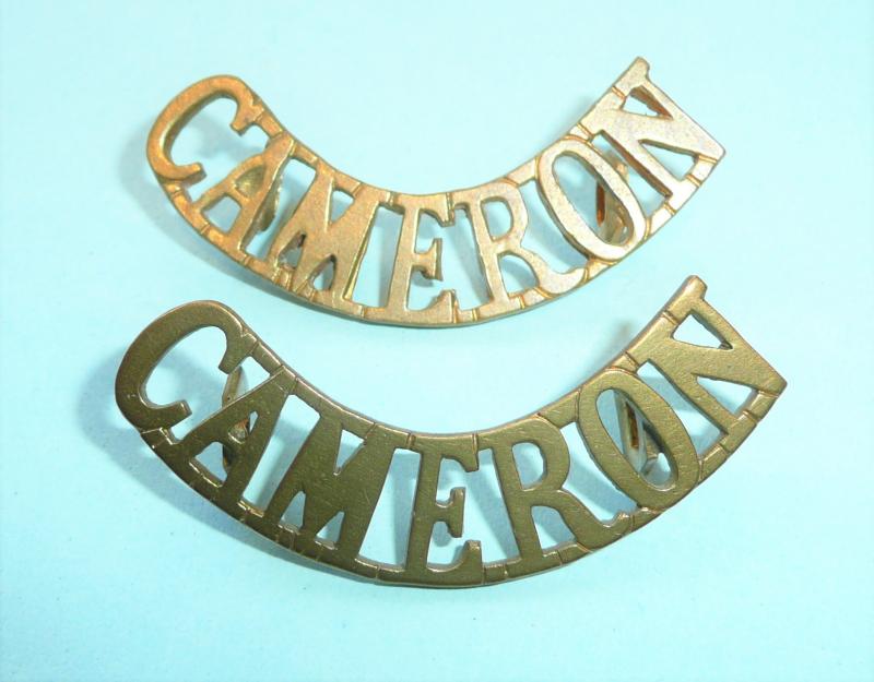 WW1 Pair of Other Ranks Queens Own Cameron Highlanders Brass Shoulder Titles