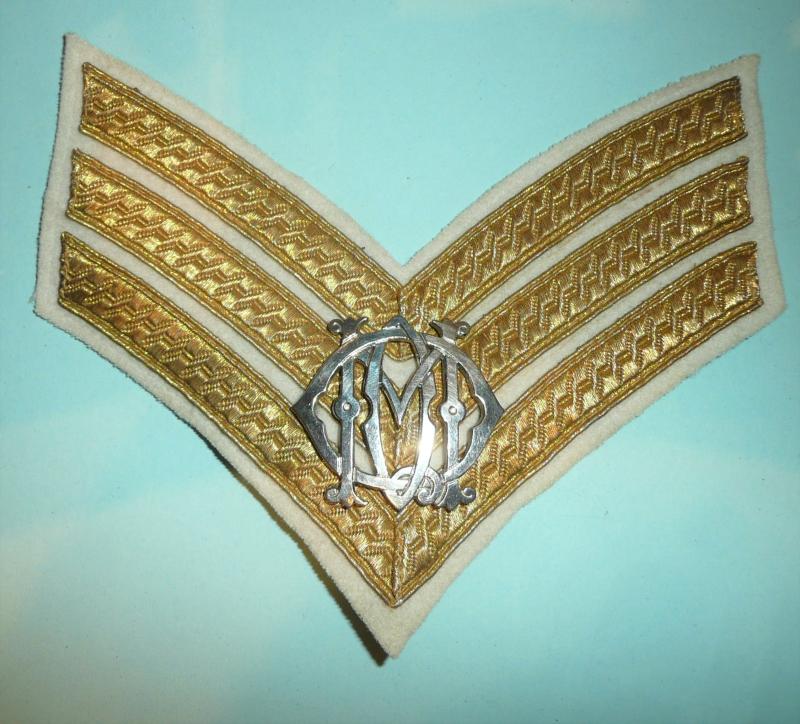 18th Hussars (Queen Marys Own) NCO Arm Badge Mounted on No 1 Dress Gold Lace Sergeants Chevron Stripes