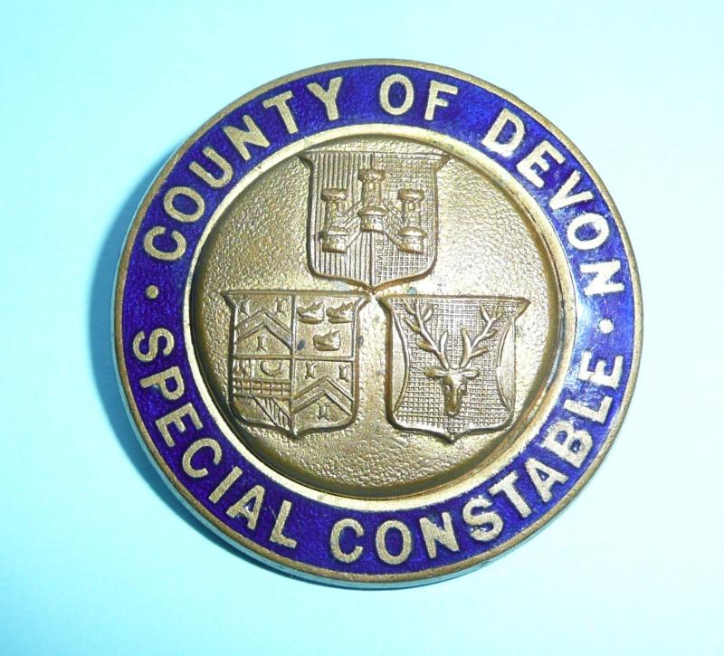 WW1 County of Devon Constabulary Special Constable Police Gilt & Enamel Lapel Badge