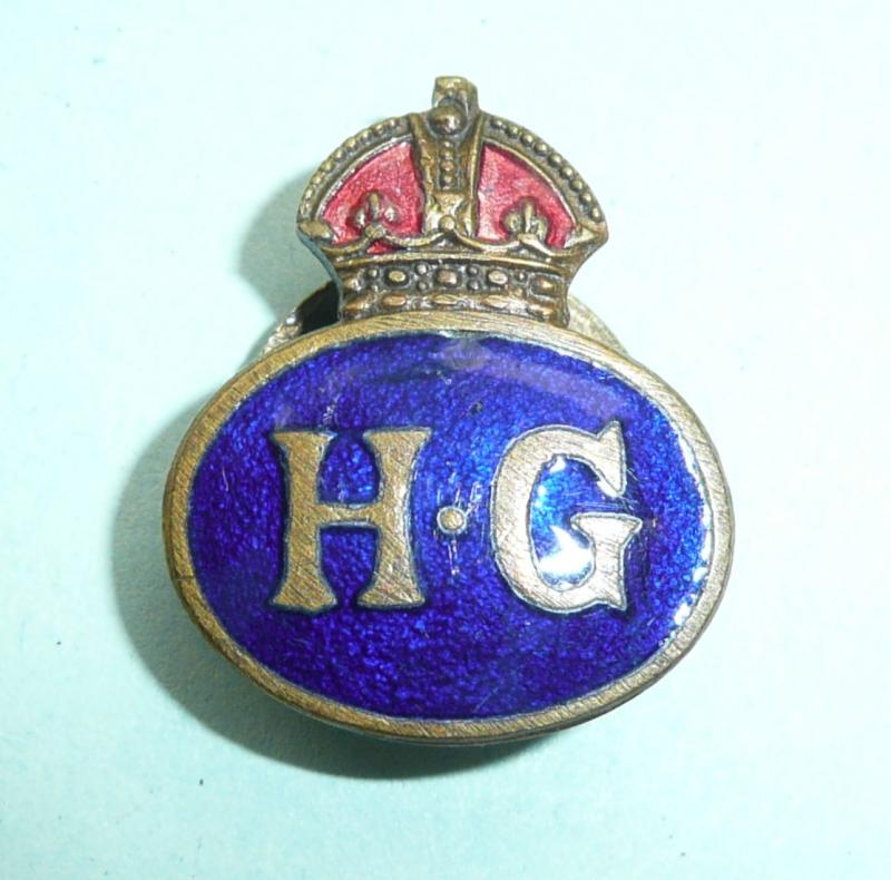 WW2 Home Front - Home Guard (HG) Enamel Mufti Lapel Buttonhole Badge