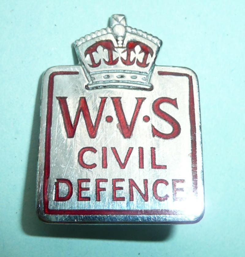 WW2 Home Front - WVS Womens Voluntary Services Civil Defence Chrome and Enamel Pin Brooch Badge