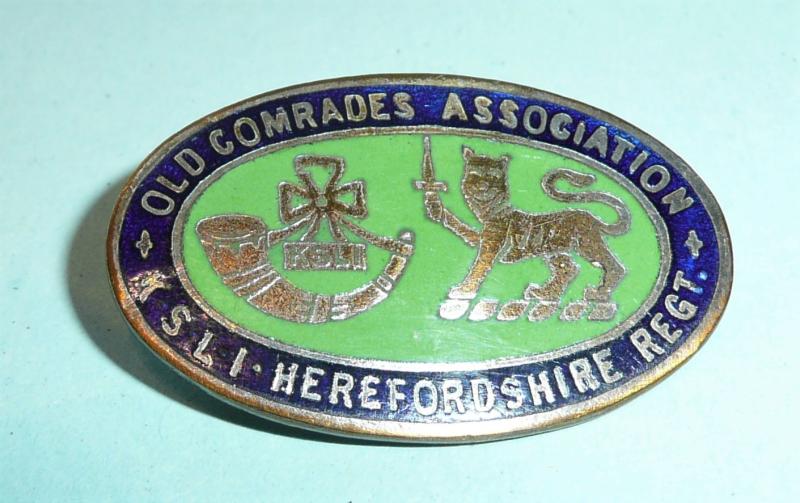 Kings Shropshire Light Infantry (KSLI) / Herefordshire Regiment Old Comrades Association (OCA) Enamel and Silver Plated Lapel Buttonhole Badge