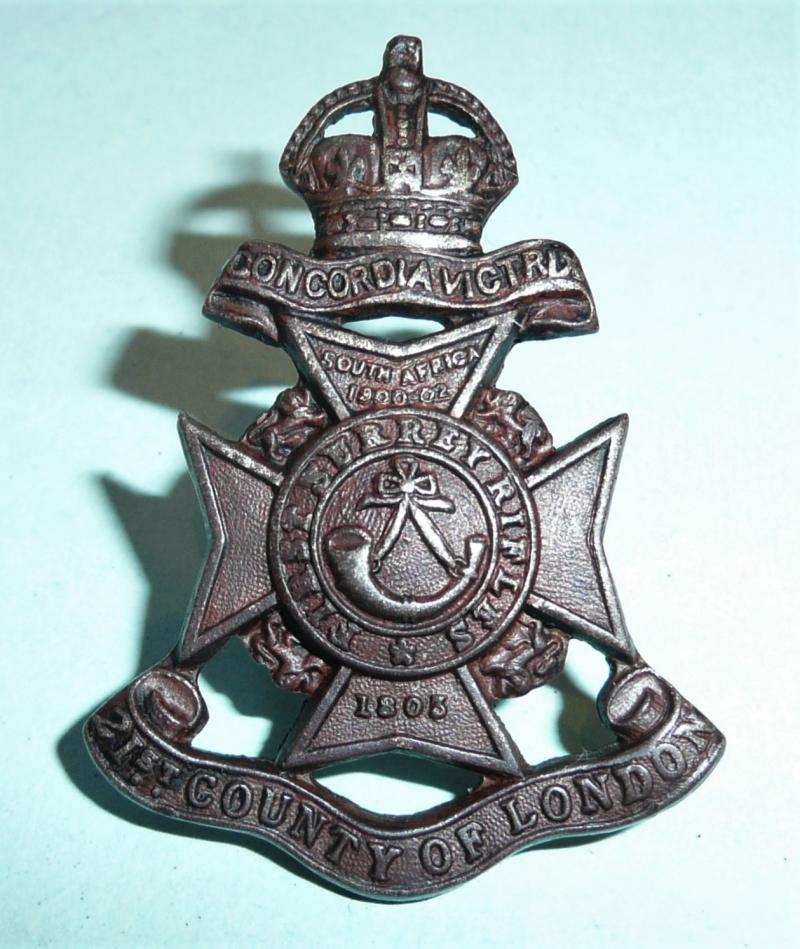 21st County of London Regiment (First Surrey Rifles) Officers OSD Bronze Collar Badge