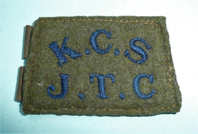 WW2 KCS JTC  - Kings College School (Wimbledon) Junior Training Corps Embroidered Blue on Khaki Slip-On Shoulder Slide