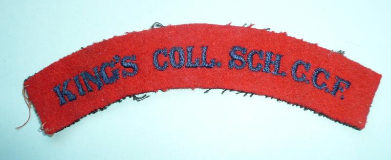 Kings College School (Wimbledon) CCF Embroidered Blue on Red Felt Cloth Shoulder Title (Type 1)