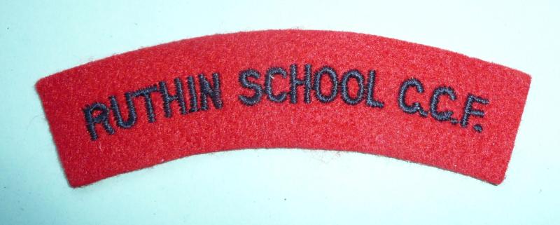 Ruthin School (North Wales) CCF Embroidered Black on Red Felt Cloth Shoulder Title