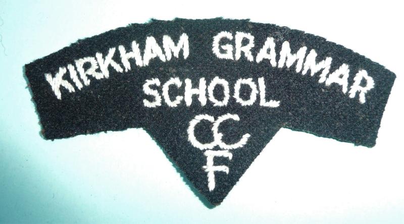 Kirkham Grammar School CCF (Preston, Lancashire) Embroidered White on Black Felt Cloth Shoulder Title