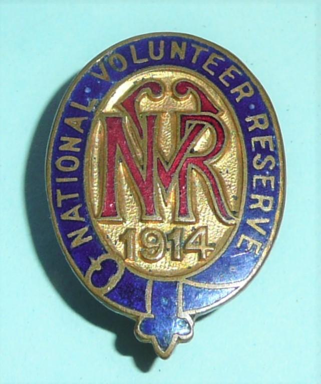 WW1 Home Front - National Volunteer Reserve (NVR) 1914 Gilt and Enamel Mufti Lapel Buttonhole Badge