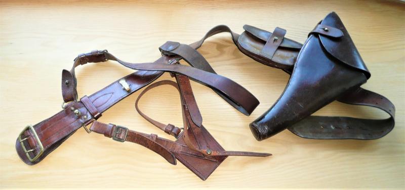 British Army Officers Sam Browne Belt with Fittings for Sword Frog, Revolver Holster and Pistol Ammunition Pouch