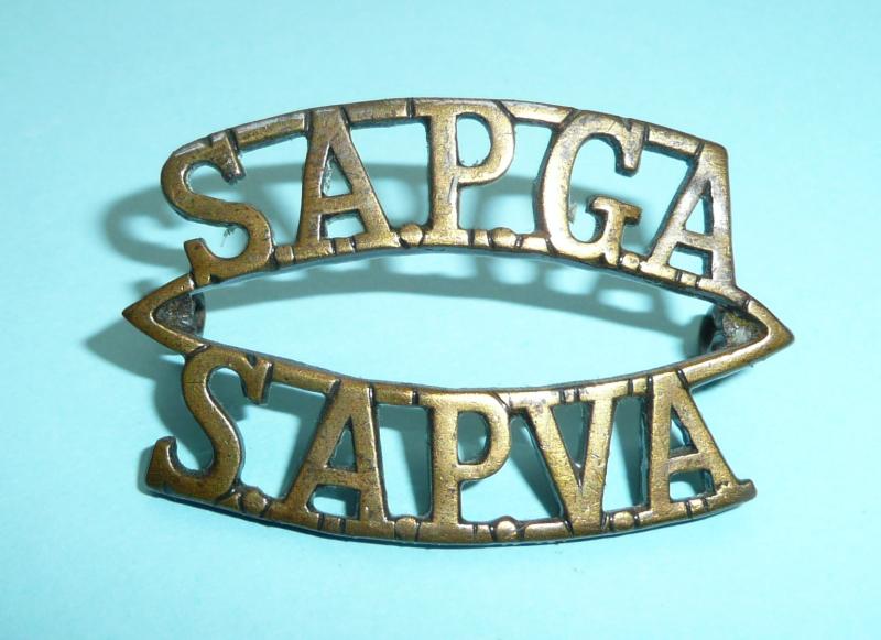 SAPGA / SAPVA South African Permanent Garrison Artillery Brass One Piece Shoulder Title