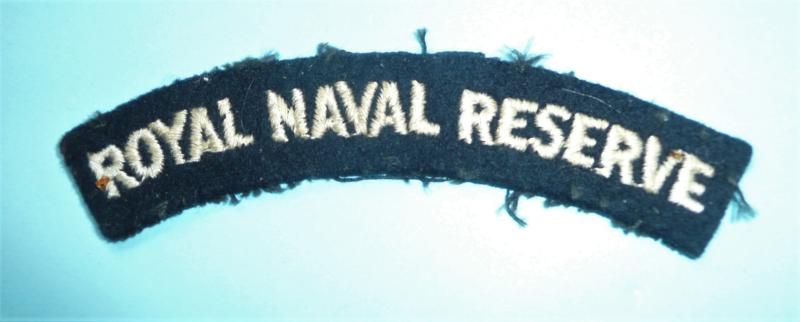 Royal Naval Reserve (RNR) Woven White on Dark Blue Cloth Felt Shoulder Title