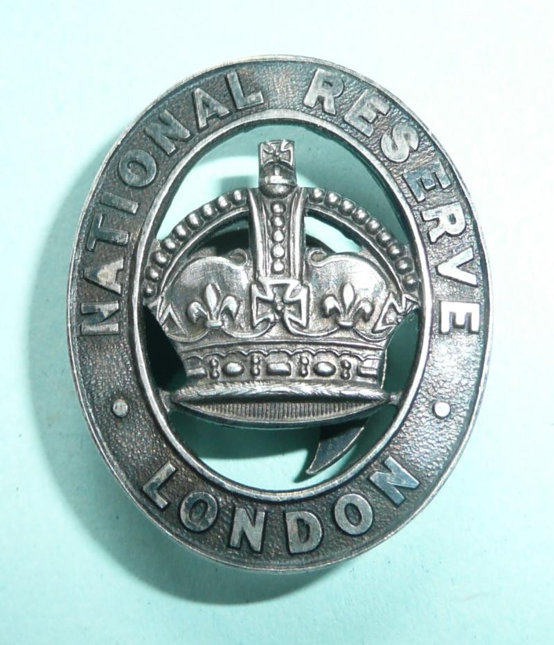 Pre WW1 Home Front National Reserve London 1911 hallmarked silver badge