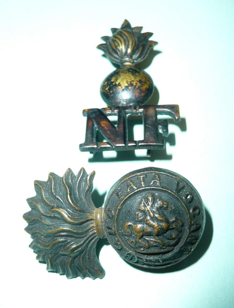 1st Volunteer Battalion Northumberland Fusilier Blackened Brass Collar and Shoulder Title