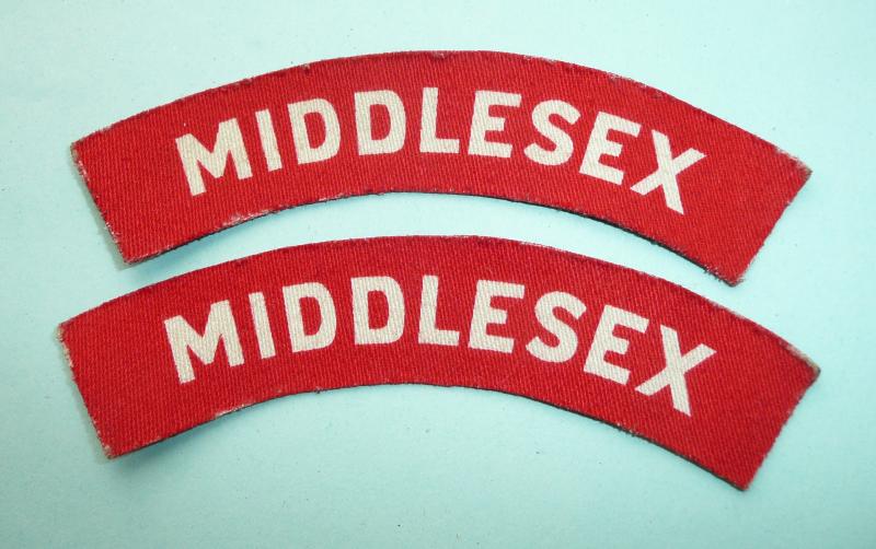 WW2 Printed Matched Pair of Middlesex Regiment Cloth Shoulder Titles