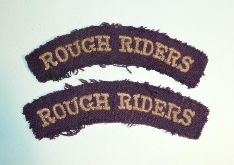 WW2 - 11th City of London Yeomanry (Rough Riders) Light Anti-Aircraft Regiment Pair of Matched Woven Felt Cloth Shoulder Titles