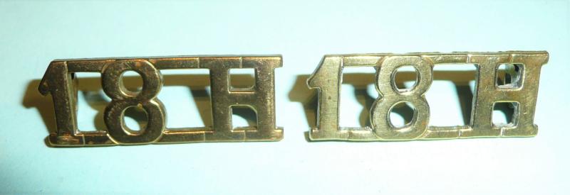 18th Royal Hussars Matched Pair of Other Ranks Brass Shoulder Titles