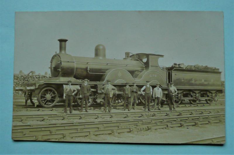 Original Sepia Postcard Photograph of London & South Western Railways (LSWR) Steam Locomotive and Tender No 678 and Railway workers / management suitably flat capped!