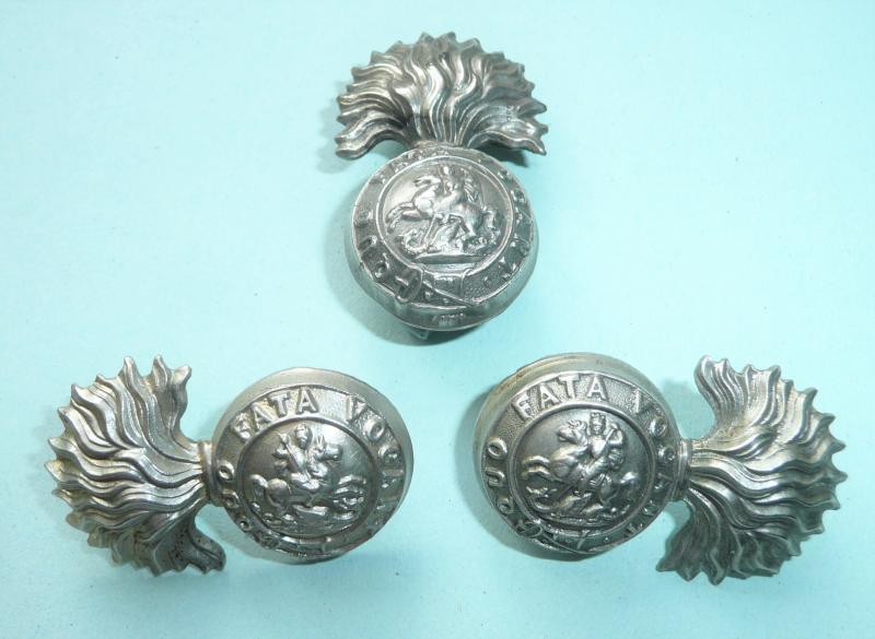 2nd & 3rd Volunteer Battalion Northumberland Fusiliers Other Ranks Small Pattern White Metal Field Service Cap and Collar Badge Set