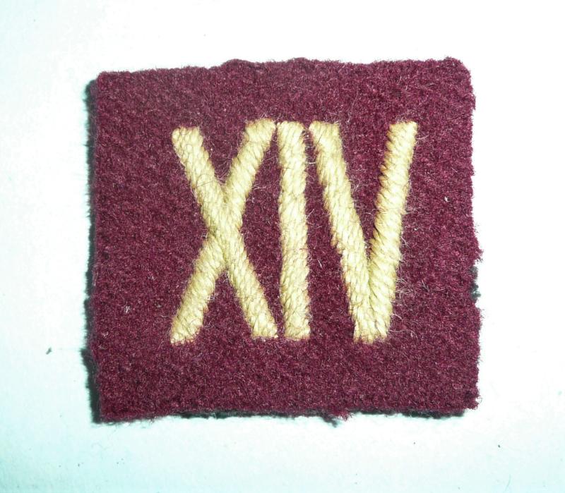 WW2 - 'XIV' West Yorkshire (14th Foot) Regimental Designation Flash Formation Sign - Woven Yellow on Purple Rectangle