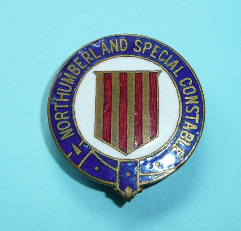 WW2 Northumberland Special Constable Constabulary Police Enamel and Gilt Mufti Buttonhole Lapel Badge - Scarce pattern without crown